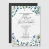 Élégant bleu floral croisé religieux Baptême