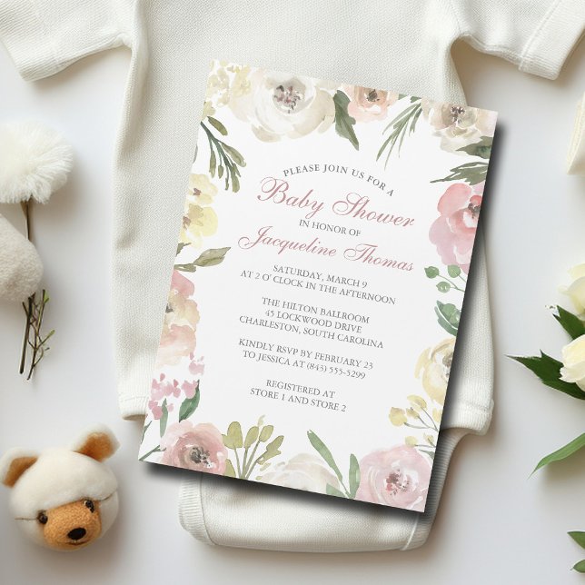 Invitation Magnétique Élégant Blush rose ivoire Floral Baby Girl Douche (Créateur téléchargé)