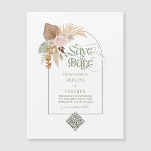 Invitation Magnétique Elégant Boho Tropical Dried Flowers Arch QR Code