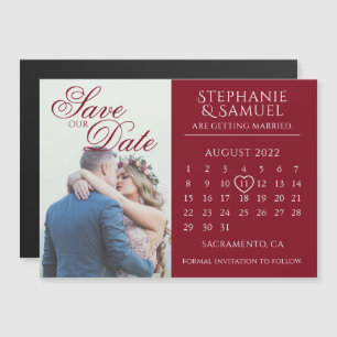 Invitation Magnétique Élégant calendrier Mariage de Bourgogne Enregistre
