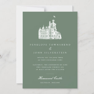 Invitation Magnétique Elégant Château Vintage Illustration Mariage vert