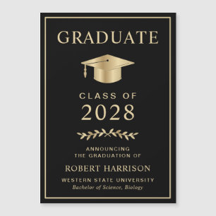 Invitation Magnétique Elegant College Black Gold Graduation