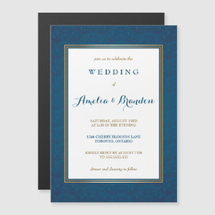 Invitation Magnétique Élégant dégradé bleu Damas Mariage