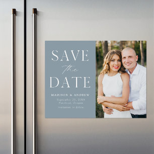 Invitation Magnétique Elégant Dusty Blue Photo Sauvez la date