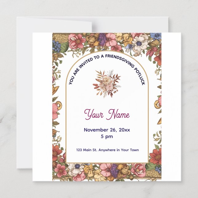 Invitation Magnétique Elegant Floral Personalized Friendsgiving (Recto)