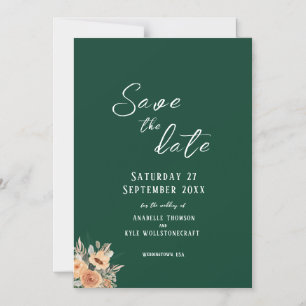 Invitation Magnétique Élégant floral vert foncé Save the Date