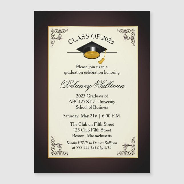 Invitation Magnétique Élégant Formal Gold College Graduation Party Invit (Devant)