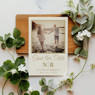 Invitation Magnétique Élégant Mariage Monogramme Photo Enregistrer La Da