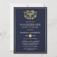 Elégant Marine Bleu & Or Masquerade Sweet 16 Party
