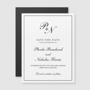 Invitation Magnétique Élégant Monogramme noir blanc élégant Enregistrer 