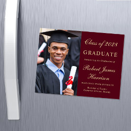 Invitation Magnétique Élégant Photo Burgundy Gold College Graduation