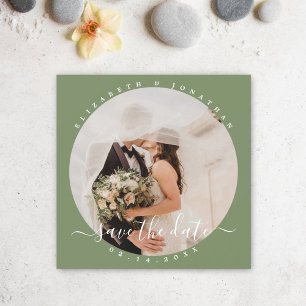 Invitation Magnétique Elégant Sage Green Photo Mariage Enregistrer La Da