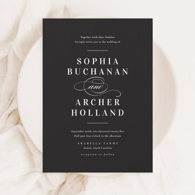 Invitation Magnétique Élégante calligraphie Mariage noir et blanc (Créateur téléchargé)