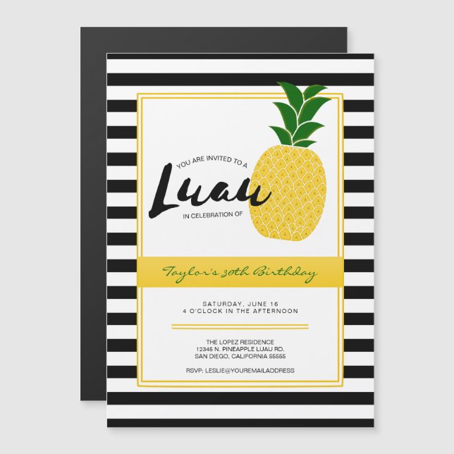 Invitation Magnétique Élégante fête de l'ananas Luau (Devant / Derrière)
