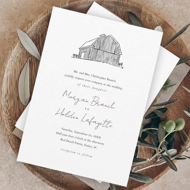 Invitation Magnétique Élégante Grange noir et blanc Mariage rustique (Créateur téléchargé)