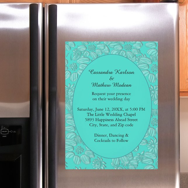Invitation Magnétique Elégante marguerite romantique Floral Turquoise Ma (Elegant Romantic Daisies Floral Turquoise Wedding Magnetic Invitation)