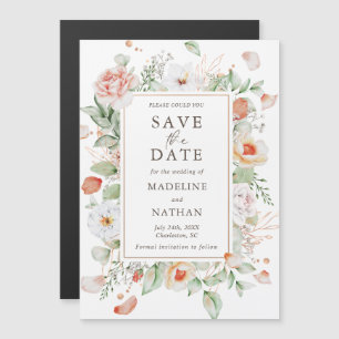 Invitation Magnétique Élégante pêche florale Enregistrer la date
