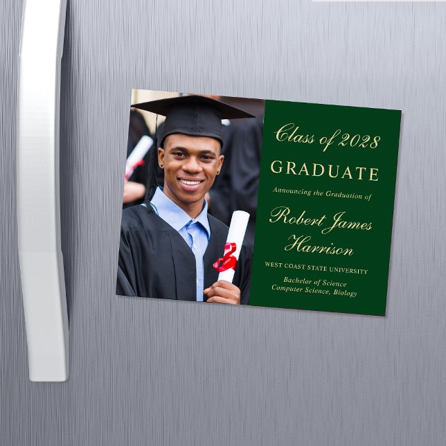 Invitation Magnétique Élégante photo Green Gold College Graduation (Créateur téléchargé)