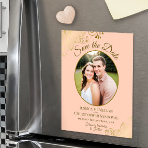 Invitation Magnétique Élégante Photo Ovale de Mariage à Sauvegarder Date