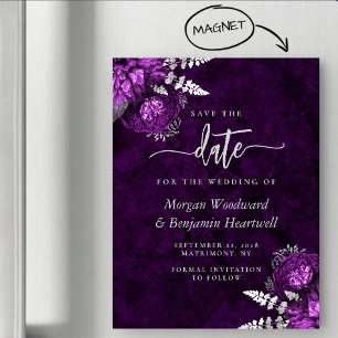 Invitation Magnétique Élégante Robe Fleurie Argentée pour Mariage Date à