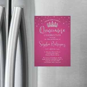 Invitation Magnétique Élégantes étincelles Quinceañera Couronne Fuschia 