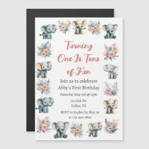 Invitation Magnétique Eléphants & Boho Jungle Fleurs Anniversaire