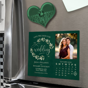 Invitation Magnétique Emerald & Sage Feuille Calendrier photo Enregistre