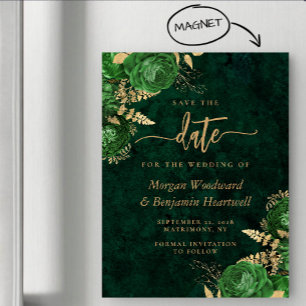 Invitation Magnétique Émeraude Vert Or Floral Mariage Épargnez la Date
