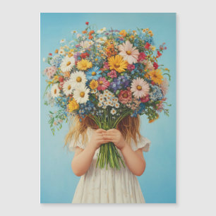 Invitation Magnétique Enfant tenant un bouquet Fleur sauvage luxuriant