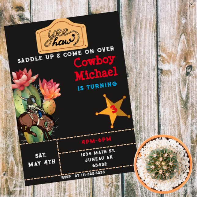 Invitation Magnétique Enfants Wild West Cactus Anniversaire Garçon (Créateur téléchargé)