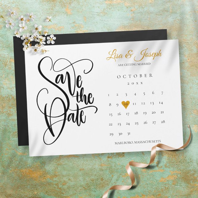 Invitation Magnétique Enregistrer la date Calendrier Gold Love Heart (Créateur téléchargé)