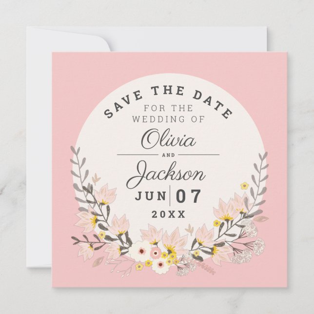 Invitation Magnétique Enregistrer la date chic floral rose (Devant)
