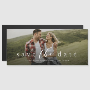 Invitation Magnétique Enregistrer la date élégante script photo horizont