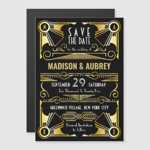 Invitation Magnétique Enregistrer la date Gatsby Mariage Art Déco Gold B