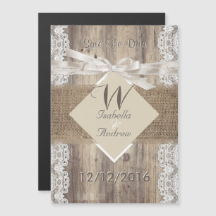 Invitation Magnétique Enregistrer La Date Mariage Beige Blanc Dentelle B
