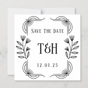 Invitation Magnétique Enregistrer La Date - Monogramme Botanique Art Déc