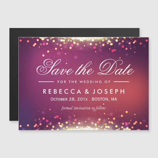 Invitation Magnétique Enregistrer la date Shimmer Gold Parties scintilla (Devant / Derrière)