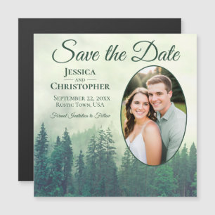 Invitation Magnétique Épine Verte Rustique Ovale Photo Mariage Enregistr