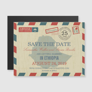 Invitation Magnétique Ethiopie Antique Airmail Enregistrer la date