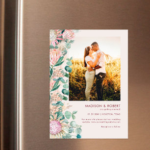 Invitation Magnétique Eucalyptus Herbe des Pampas Protéas Roses Fêter la