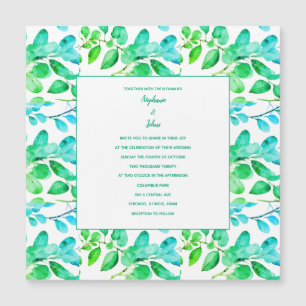 Invitation Magnétique Eucalyptus Leaf Art Green Turquoise Dusty Blue Mar