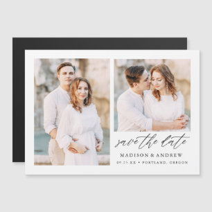 Invitation Magnétique Faire part de date de mariage Elegant Script 2 Pho