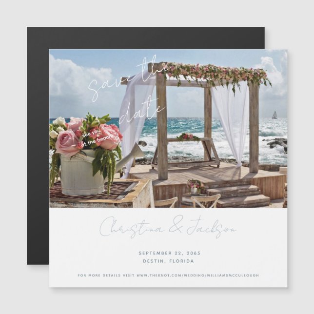 Invitation Magnétique Faire part de mariage de plage photo (Devant / Derrière)