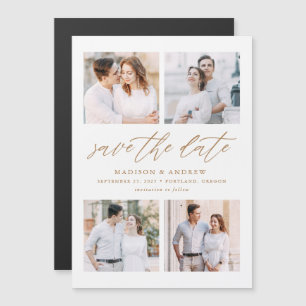 Invitation Magnétique Faire part de mariage élégant avec 4 photos en écr