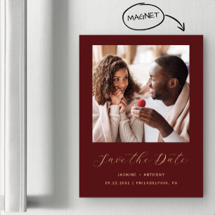 Invitation Magnétique Faire part minimal rouge bordeaux or photo