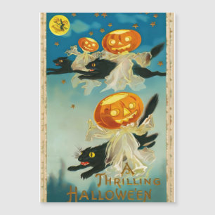 Invitation Magnétique Fantômes Citrouilles vintages d'Halloween et chats