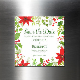 Invitation Magnétique Festive Green Botanical Holiday Enregistrer la dat