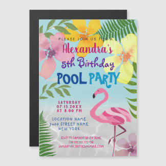 Invitation Magnétique Fête d'anniversaire au thème Flamant Rose pour la