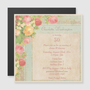 Invitation Magnétique Fête d'anniversaire de 30 ans Elegant Roses Vintag