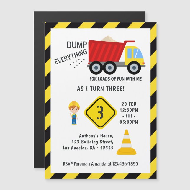 Invitation Magnétique Fête d'anniversaire de la construction (Devant / Derrière)